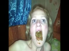 Blonde teen gets her mouth filled with nasty poop